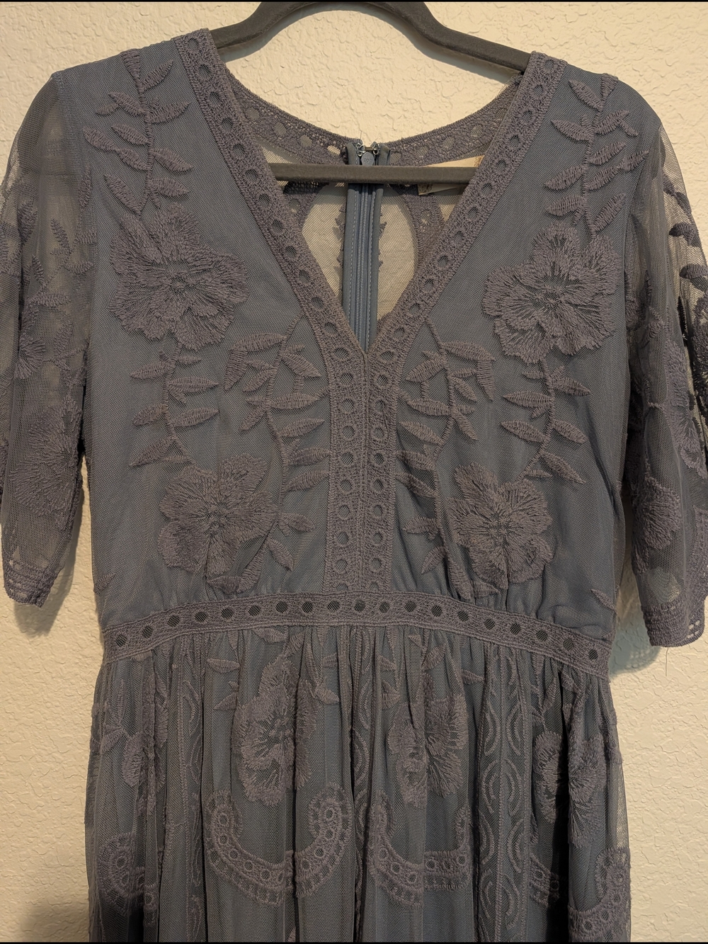 Altar'd State Size Large L Dusty Blue Embroidered Lace Maxi Dress Flowy Feminine - Picture 2 of 7